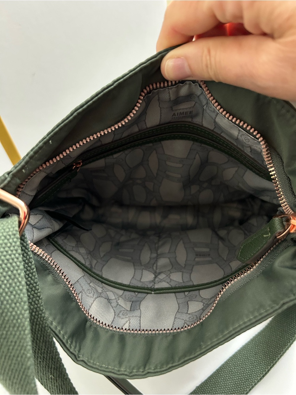 Aimee Kestenberg - Tyler Nylon Olive Green Crossbody with Rose Gold Hardware - Picture 8 of 13